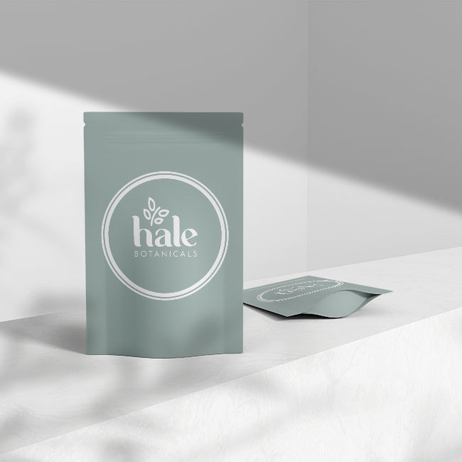 Hale Botanics package on a light surface with soft shadows